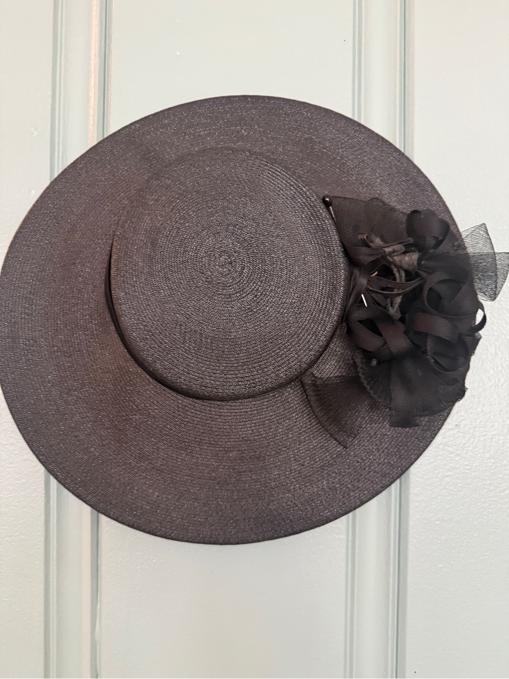 Vintage 50s 60s Carlyle Black Wide Brim Picture Hat | Adjustable